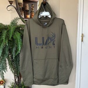 Under Armour UA Fleece Hunt Logo Long Sleeve Hoodie Mens Sweatshirt Marine Green